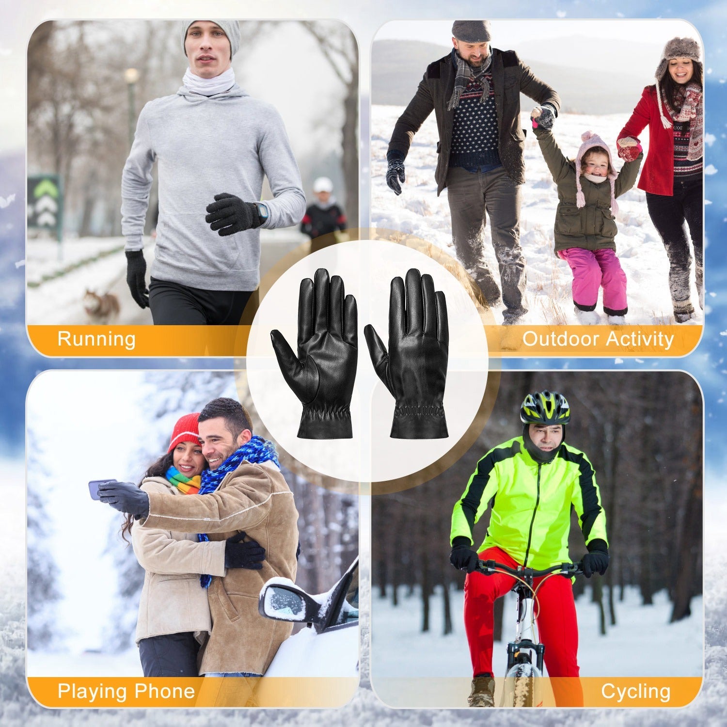 1Pair Unisex Leather Winter Warm Gloves Outdoor Windproof Soft Gloves Cycling Skiing Running Cold Winter Gloves