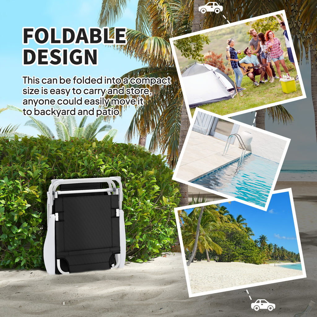 Outdoor Sun Tanning Chair, Folding Chaise Lounge, 4-Position Reclining Back, Armrests, Removable Pillow, Black