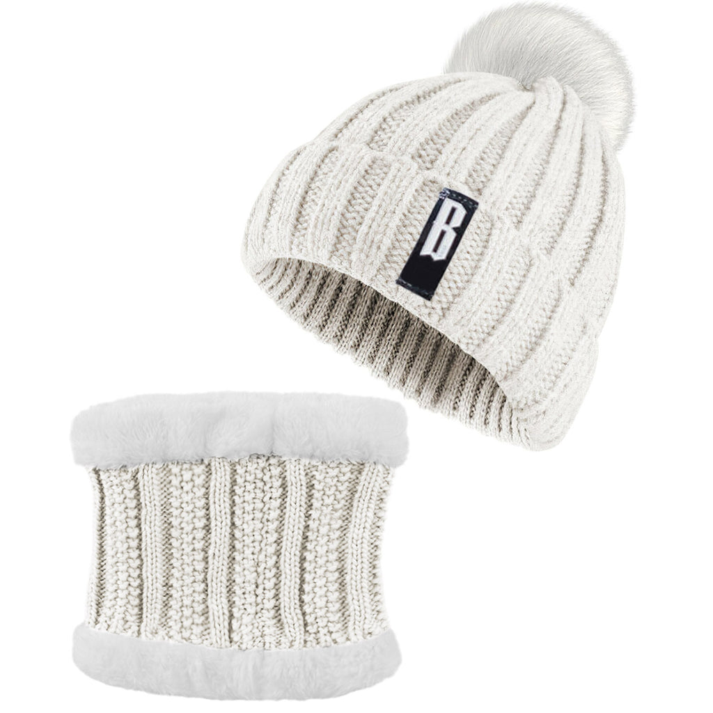 1Set Winter Beanie Hat Scarf Set Women Warm Knitting Skull Cap Neck Warmer For Walking Running Hiking Camping Outdoors Gift