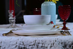 Lily Bone China Dinnerware Set, 16 Pieces, Service For 4, White Plates, Dishes, Bowls Set, Microwave And Dishwasher Safe