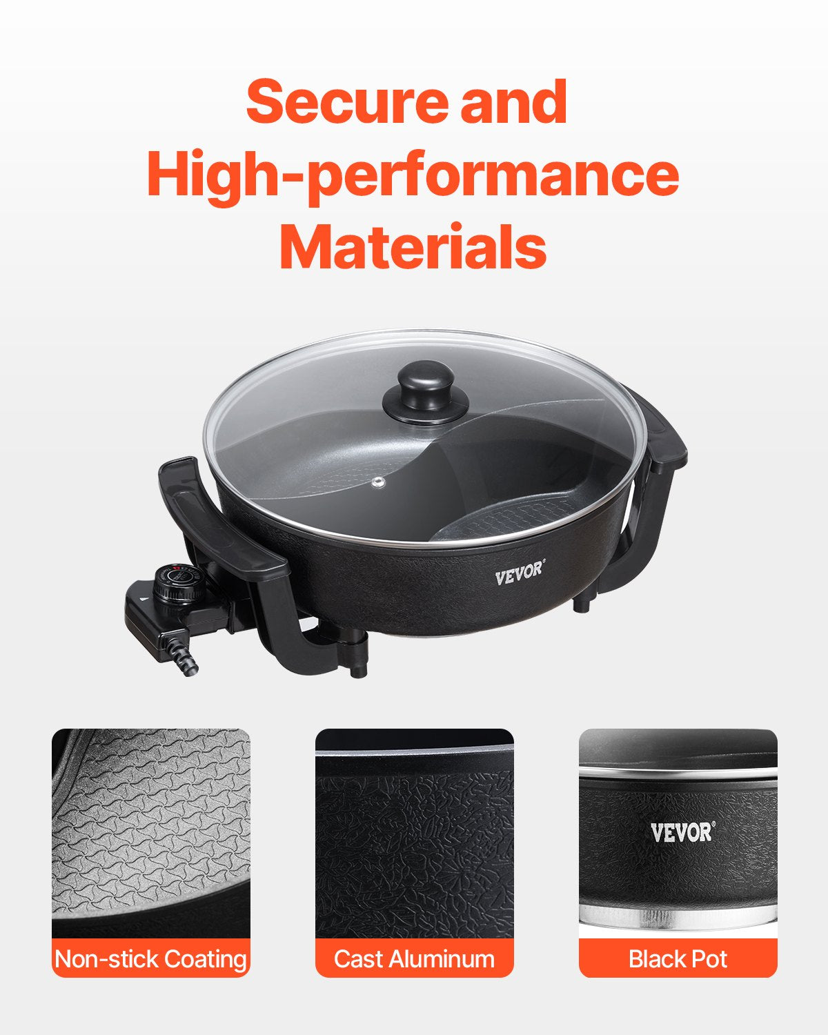 Electric Hot Pot 5 L Non-Stick Shabu-shabu Hot Pot With Divider For 6-10 People