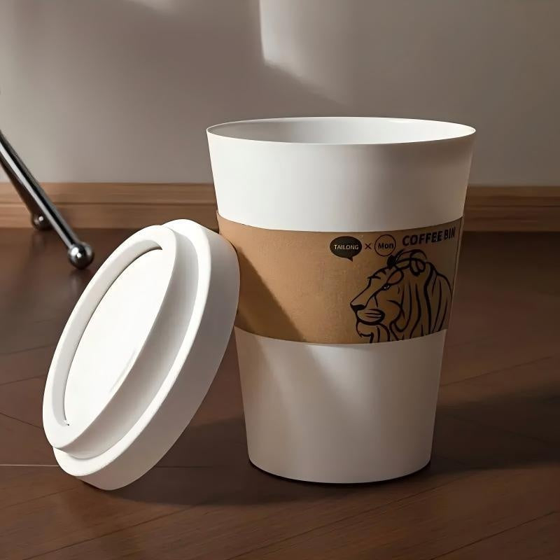 Deodorizing Trash Can 2025 New Elegant Lion Theme Coffee Cup Trash Can Deodorizing Push-On Lid Black And White Odor Resistance High Aesthetic Large Capacity