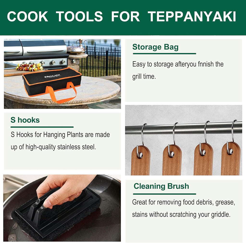 Grilljoy Griddle Accessories Set With Robust Plastic Handle, All-in-One Griddle Tools Kit For Flat Top Grills Teppanyaki Hibachi, Stainless Steel Grill Spatula Kit For Outdoor Camping Grilling