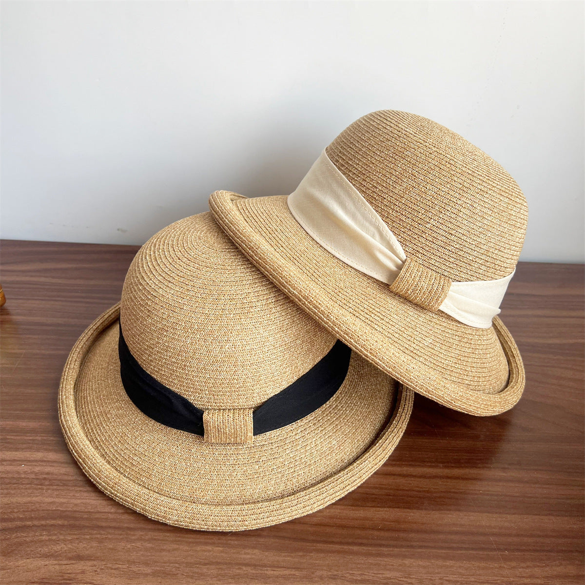 French Straw Sun Protection Bow Curling Temperament Straw Hat