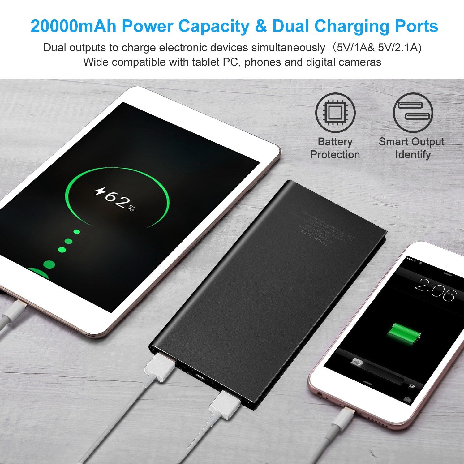 Ultra-thin Power Bank 20000mAh Power Bank Ultra-thin External Battery Pack Phone Charger Dual USB Port