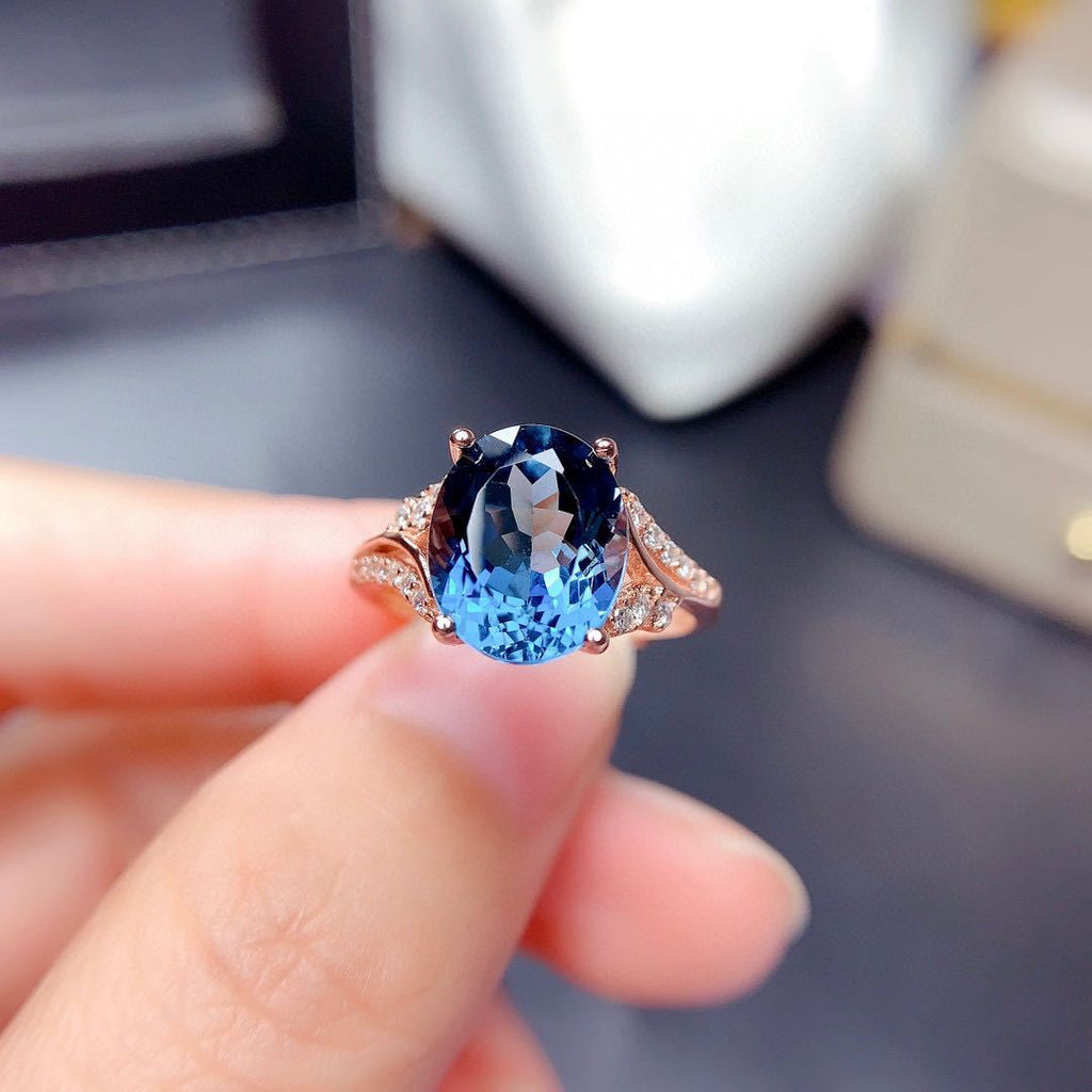 Blue Zircon Diamonds Gemstones Pendant Necklace