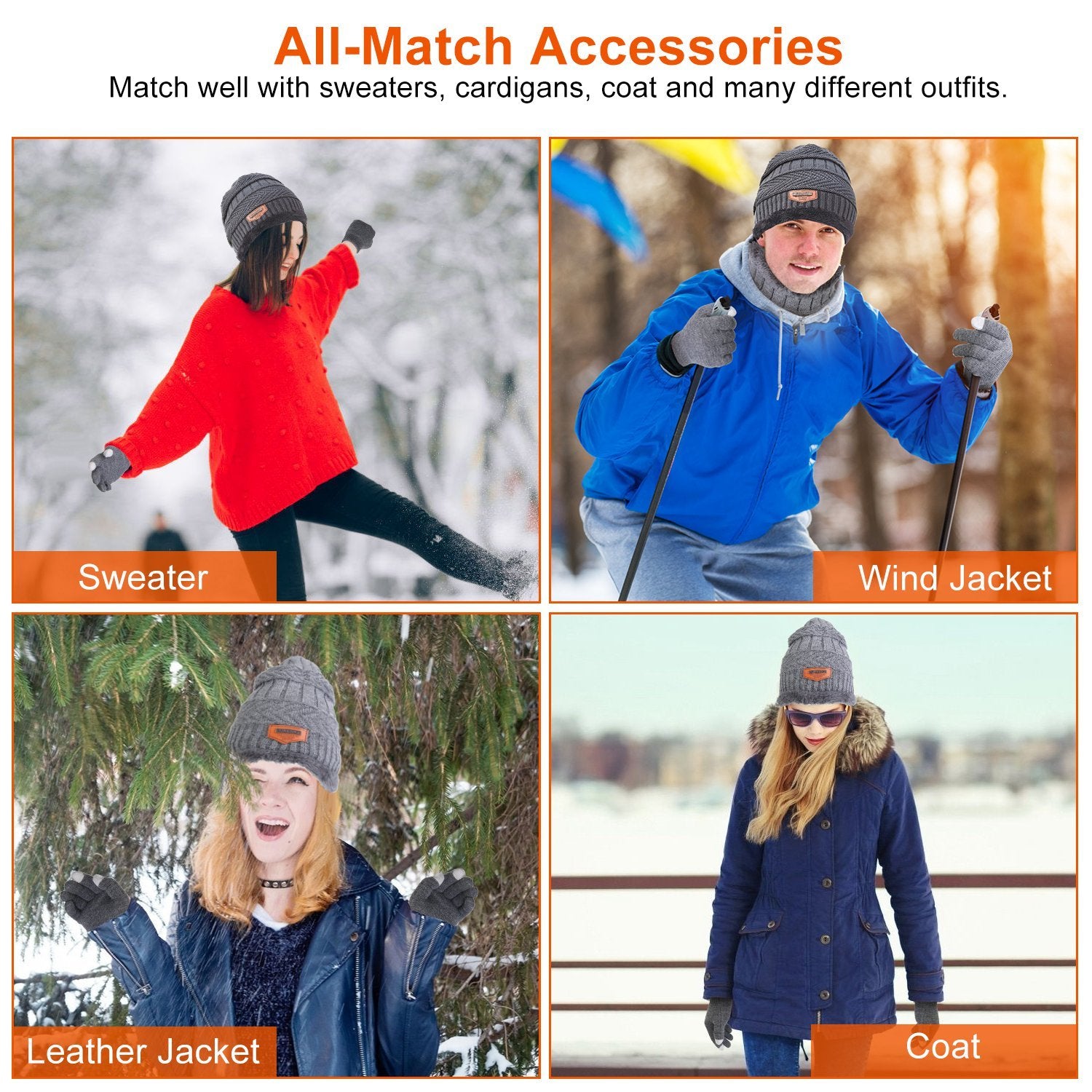 3Pcs Winter Knitted Hat Scarf Gloves Winter Warm Beanie And Touch Screen Gloves Scarf Set Knit Beanie Skull Cap Neck Warmer Mittens For Men Women