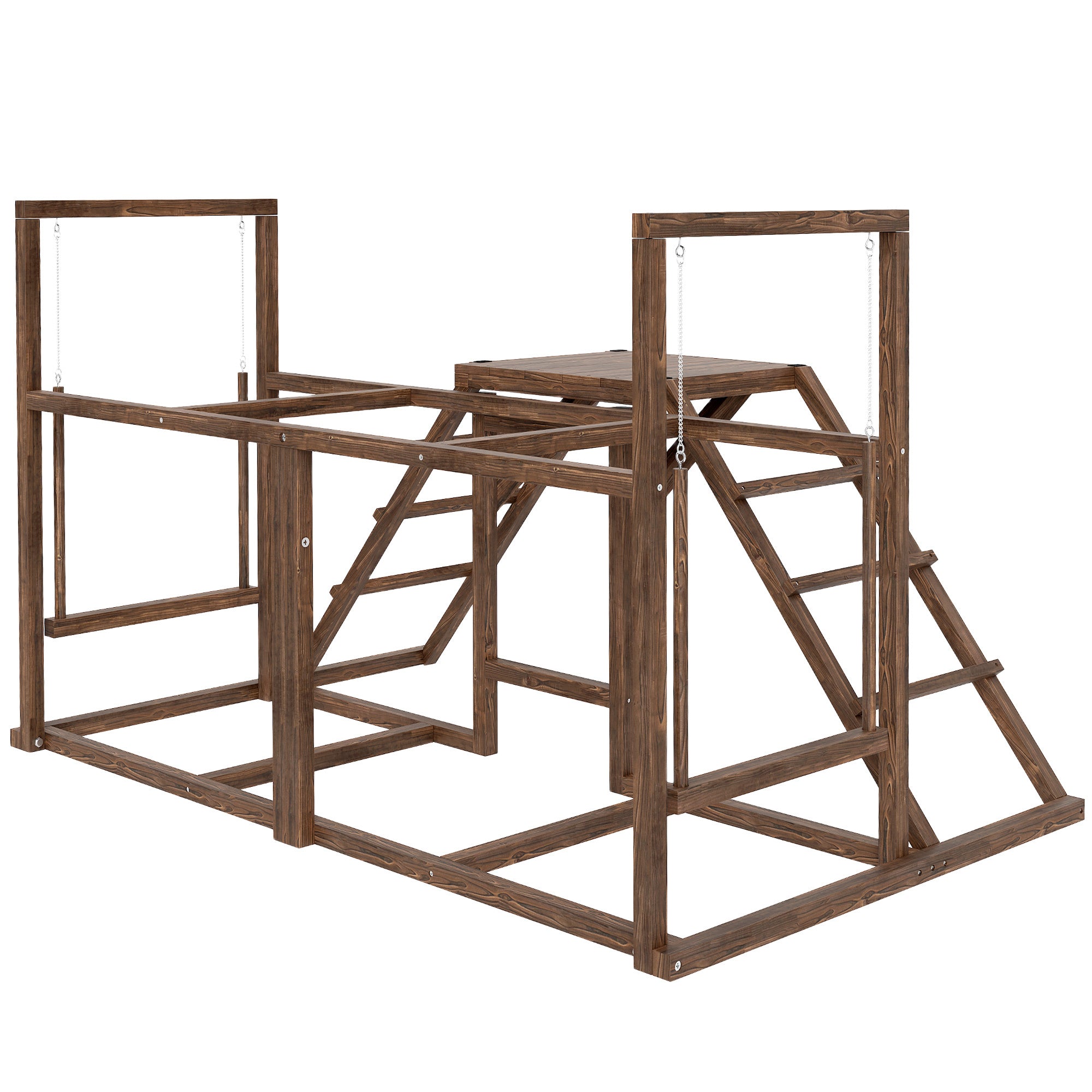 Chicken Activity Play Set With Multiple Chicken Perches, Swing, Ladder, Platform For 3-4 Chickens, Coffee Color