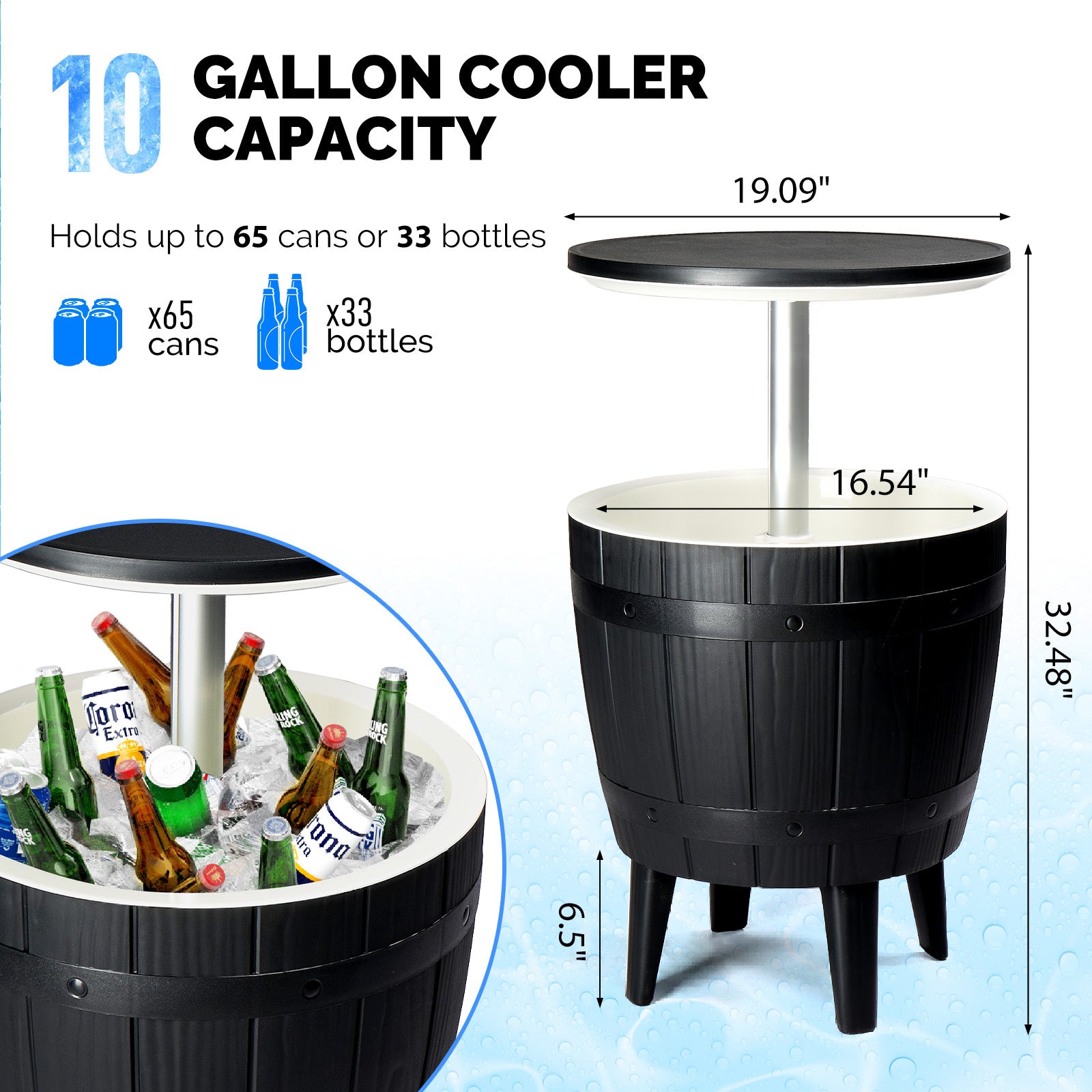Ice Bucket Black Four Legged Plastic Side Table