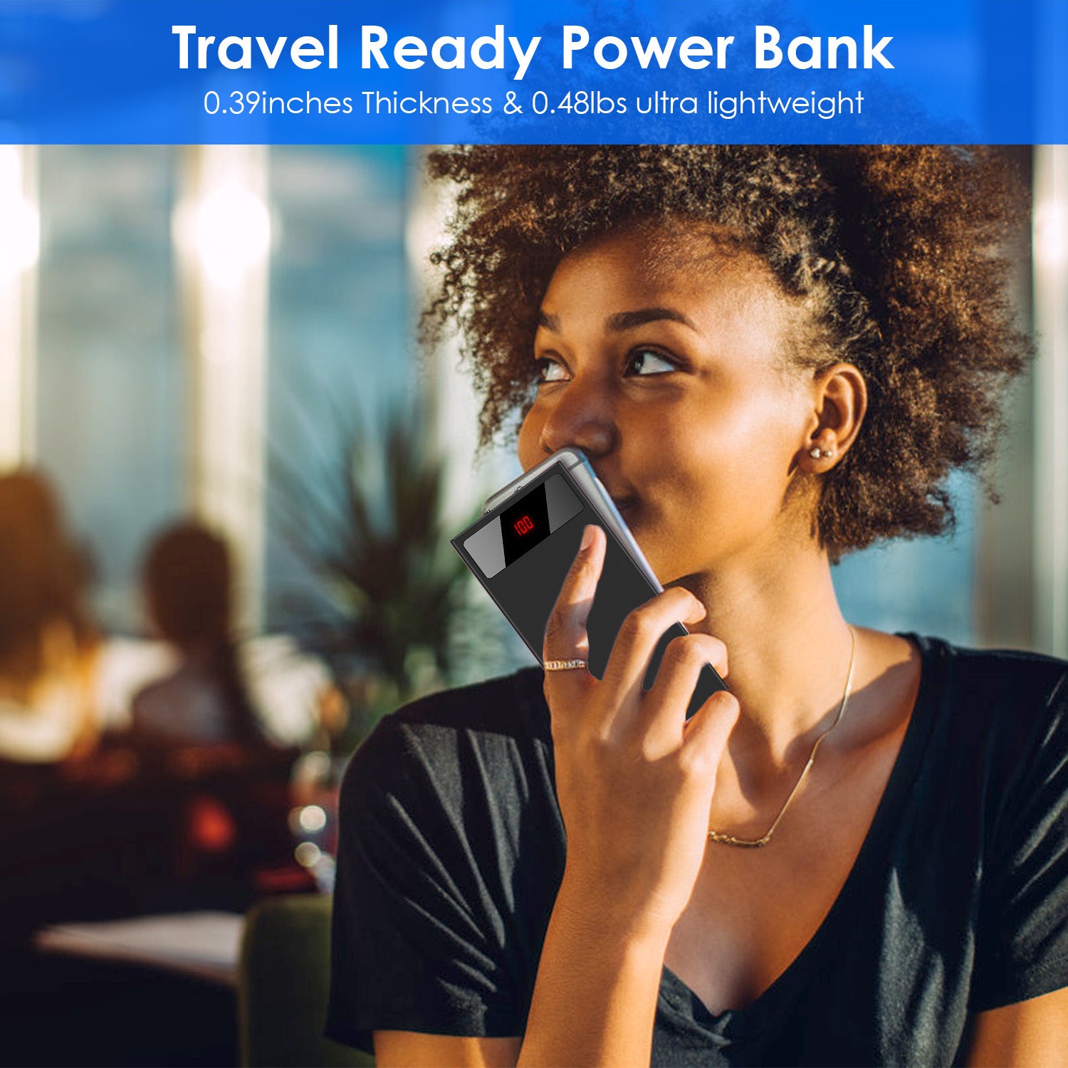 Ultra-thin Power Bank 1Pc 20000mAh Power Bank Phone Charger Dual USB Port Flashlight Battery Remain Display