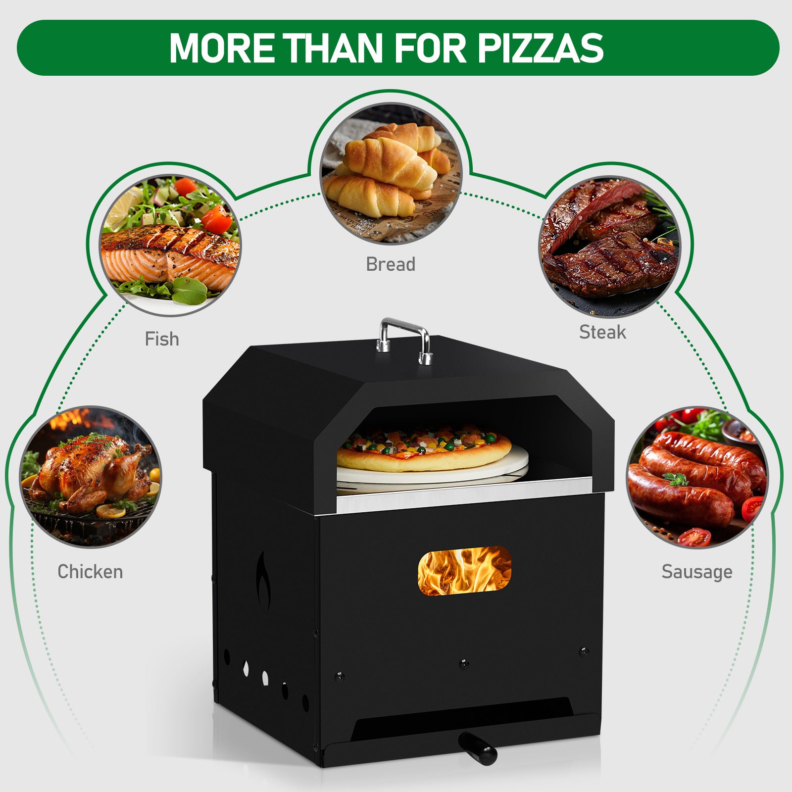 Oven + Grill Black, Square Pizza Oven With Handle, Iron Charcoal Oven
