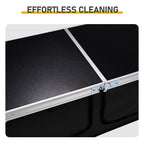 4ft 47cm Wide Black Outdoor Folding Table, Aluminum Alloy Rectangular, Two-fold Tabletop With Black Fabric Cupboard, 3 Height Adjustments.