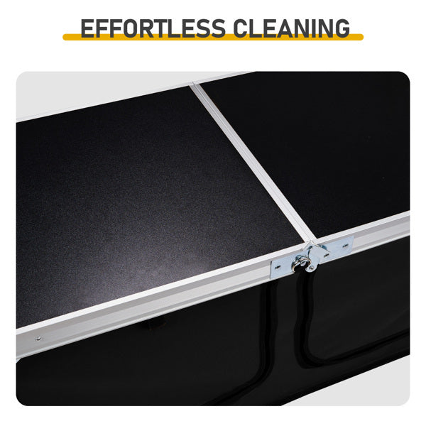 4ft 47cm Wide Black Outdoor Folding Table, Aluminum Alloy Rectangular, Two-fold Tabletop With Black Fabric Cupboard, 3 Height Adjustments.