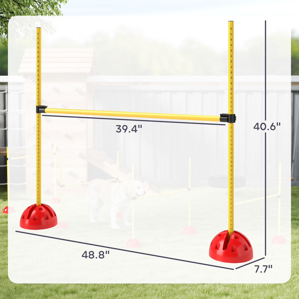 4 Piece Dog Agility Course Set With 4 Height Adjustable Dog Agility Jumps, Carry Bag, Yellow