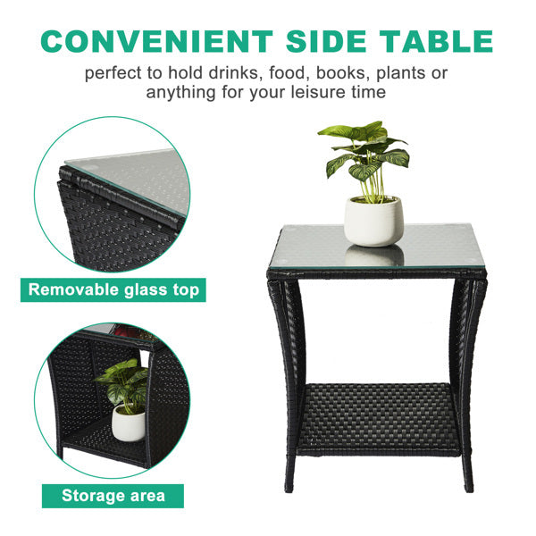 Glass-topped, Black Four-threaded Rattan, Double-layered, Braided Rattan Edge, N001