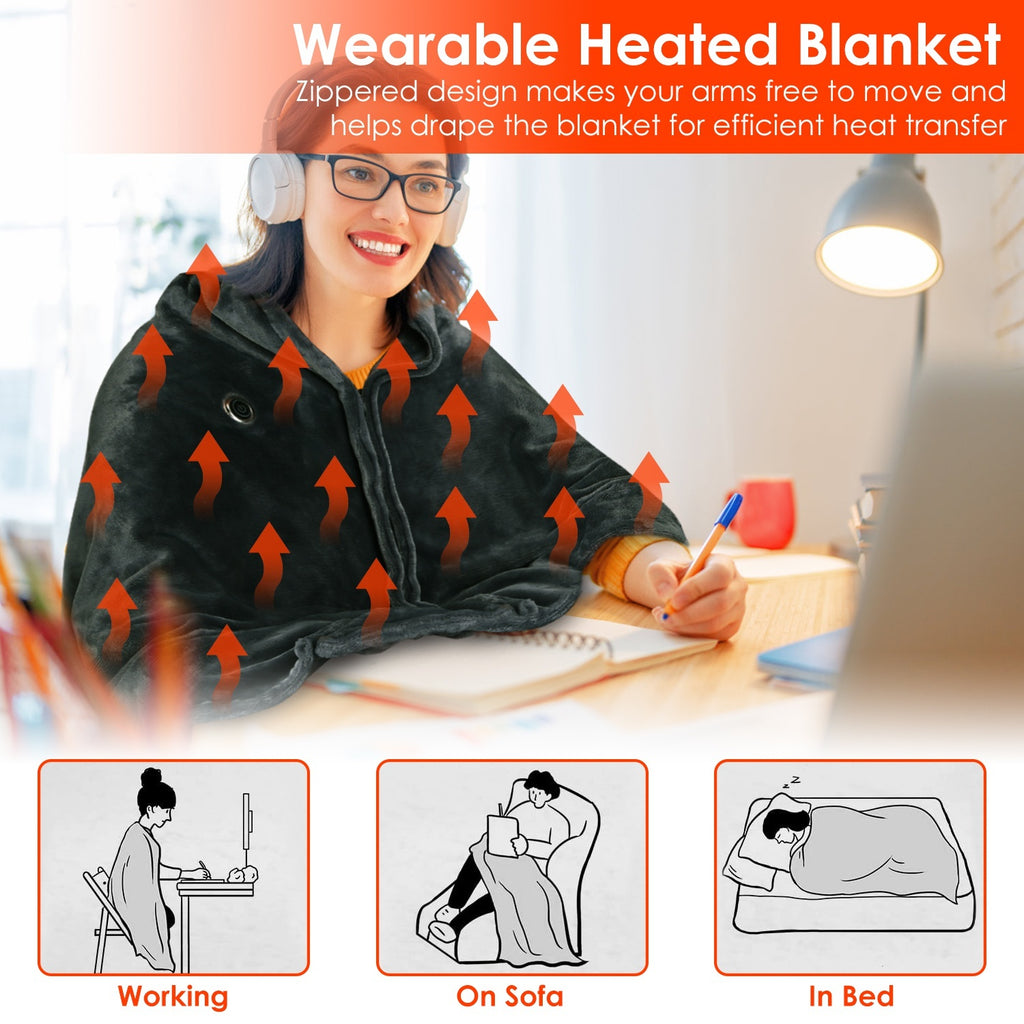 Big Saving 1Pc  59x31in USB Heated Blanket Electric Heated Blanket Heated Poncho Shawl Wrap Throw With Zipper Washable For Home Office No Power Bank Compatible With CJCD2415461