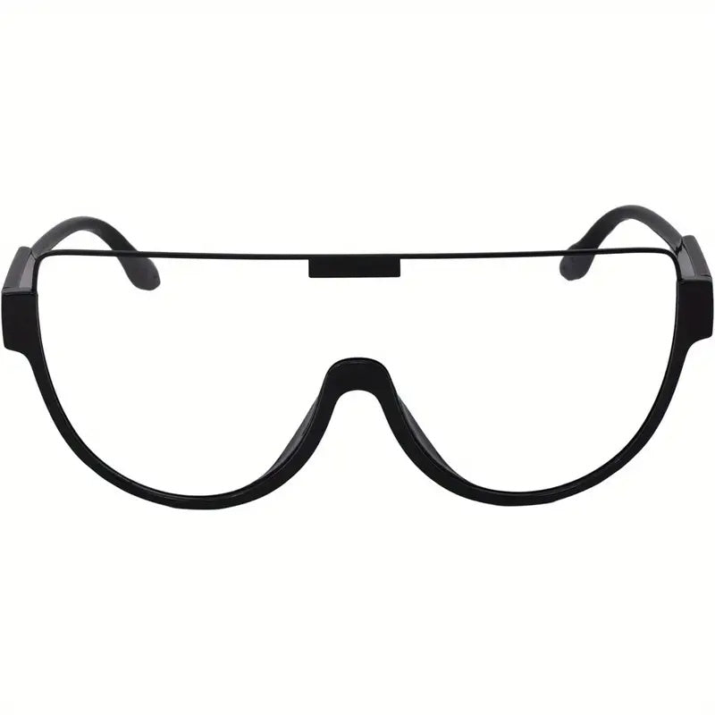 Big Discount 2D Flat - Stylish Large Size Flat Top Trendy Glasses, Unisex - Black Frame, Oversized One-Piece Lenses
