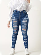 New Women's Fashionable Casual Jeans, Tight Fitting Ripped Jeans, High Waisted Jeans