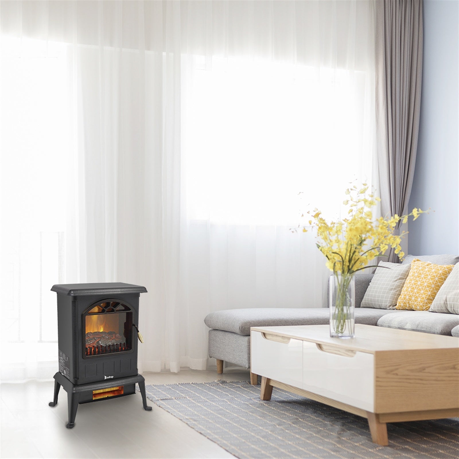 Vertical Fireplace HT1108 1500w Vertical Fireplace Machinery Fake Firewood Single Color 2 Quartz Tubes Black