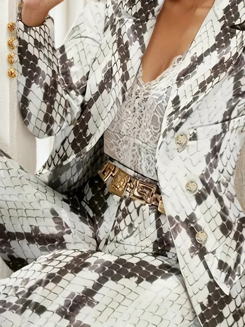 Women's Snake Patterned Suit Pants Two-piece Set, Snake Patterned Suit Pants Set, 2025 New Casual Fashion Set Women's Suit & Pants Printed Slim Fit Pants Set, Women's Clothing
