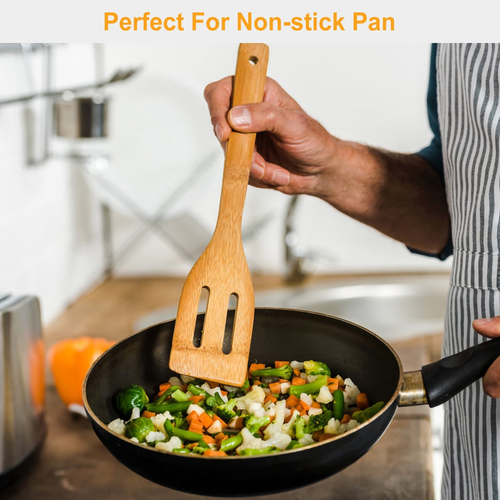 Set Of 6Pcs Cooking Utensil Bamboo Wooden Spoons Spatula Kitchen Cooking Tools Nonstick Wooden Cookware Kitchen Gadgets