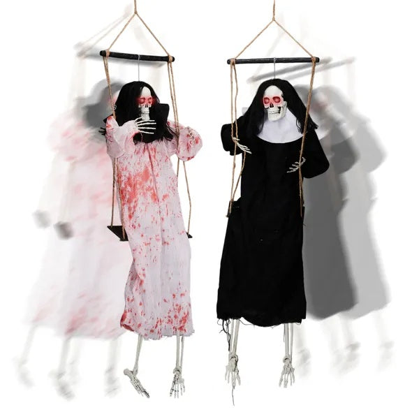 Halloween Outdoor Decorations 2 Packs Hanging Ghosts Decor With Lighted Up Eyes And Horror Scream, 3ft Scary Grim Reaper Swinging Ghost Flying For Yard Patio Lawn Garden