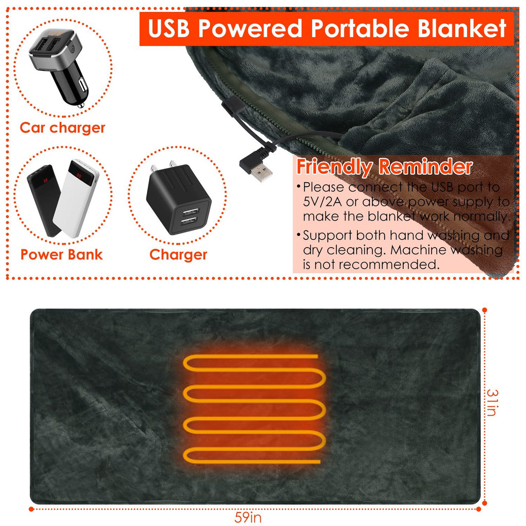 Big Saving 1Pc  59x31in USB Heated Blanket Electric Heated Blanket Heated Poncho Shawl Wrap Throw With Zipper Washable For Home Office No Power Bank Compatible With CJCD2415461