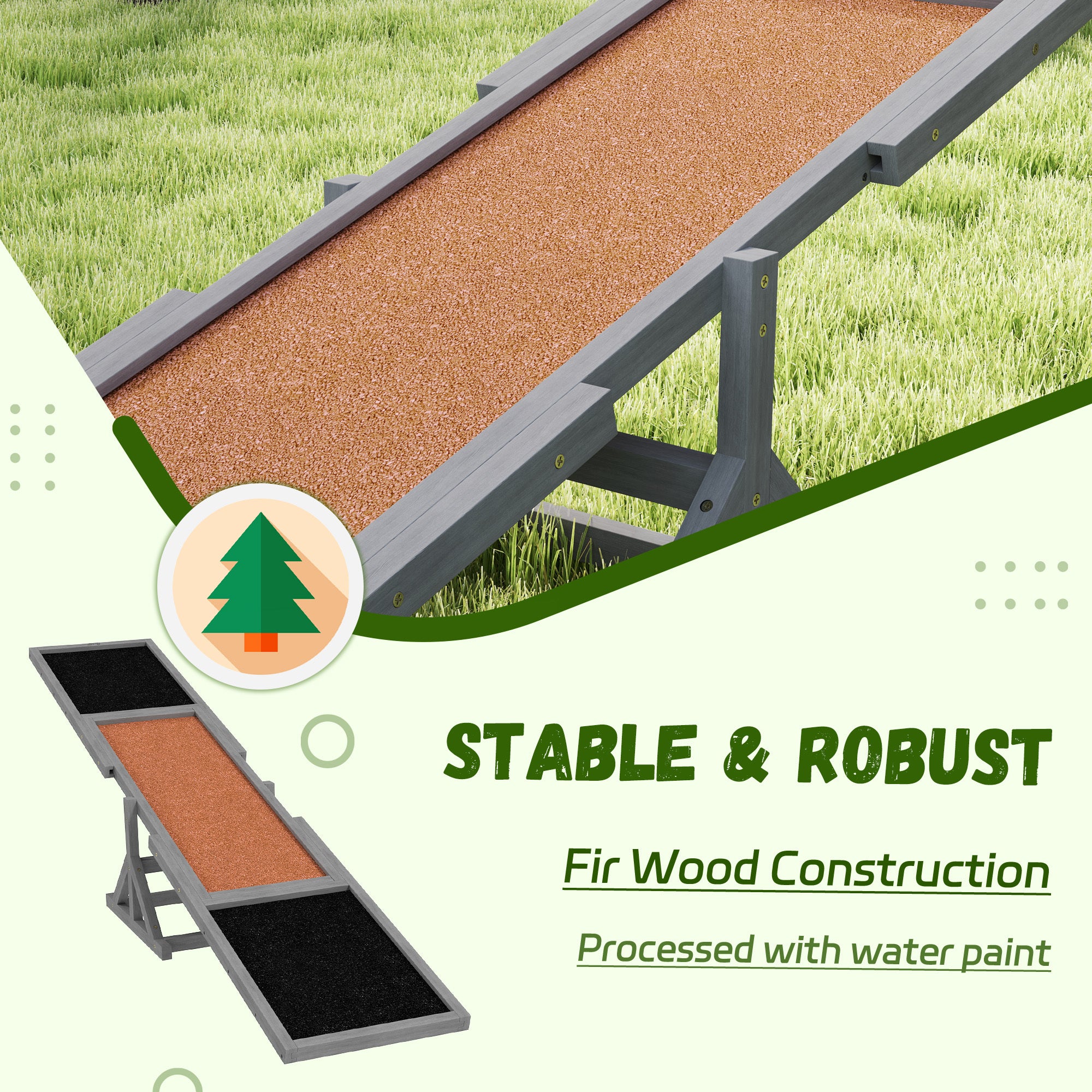 Wooden Dog Agility Seesaw For Training And Exercise, Weather Resistant, 83 L X 16 W X 14 H, Gray