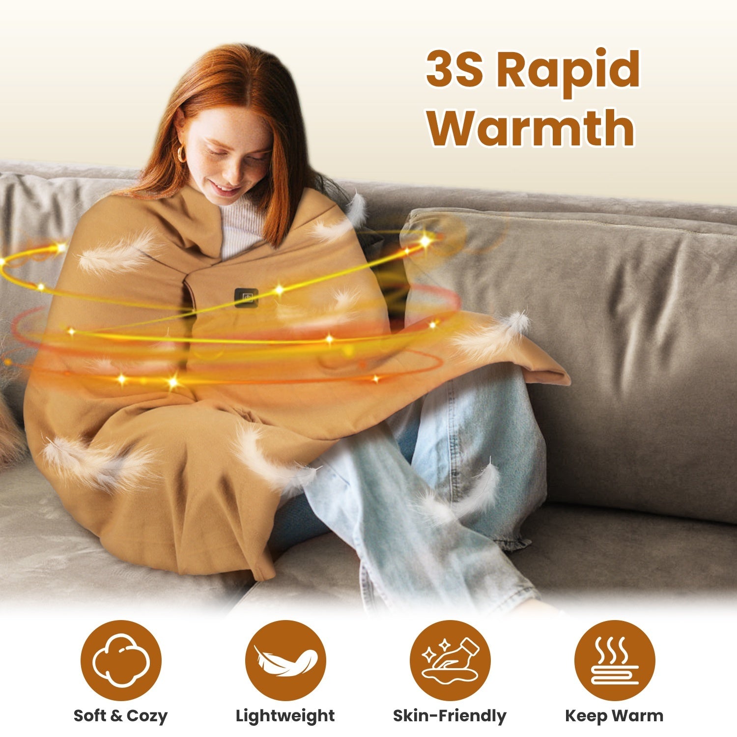 Big Savings 1Pc 79x24In USB Heated Shawl With Teasel Wearable Heating Blanket Electric Throw Wrap Indoor Outdoor With Zipper 3 Heating Levels Machine Washable For Outdoor Home Office