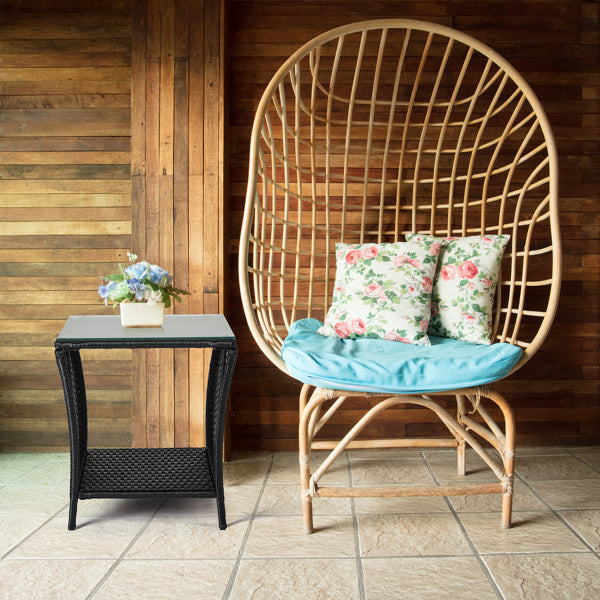 Glass-topped, Black Four-threaded Rattan, Double-layered, Braided Rattan Edge, N001