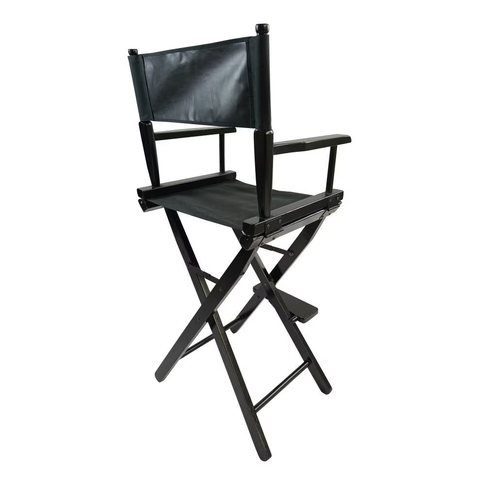 Foldable Outdoor Casual Home Director's Chair, Black Frame Black Canvas, Suitable For Adults, Foldable Style, 2pcs Set Populus