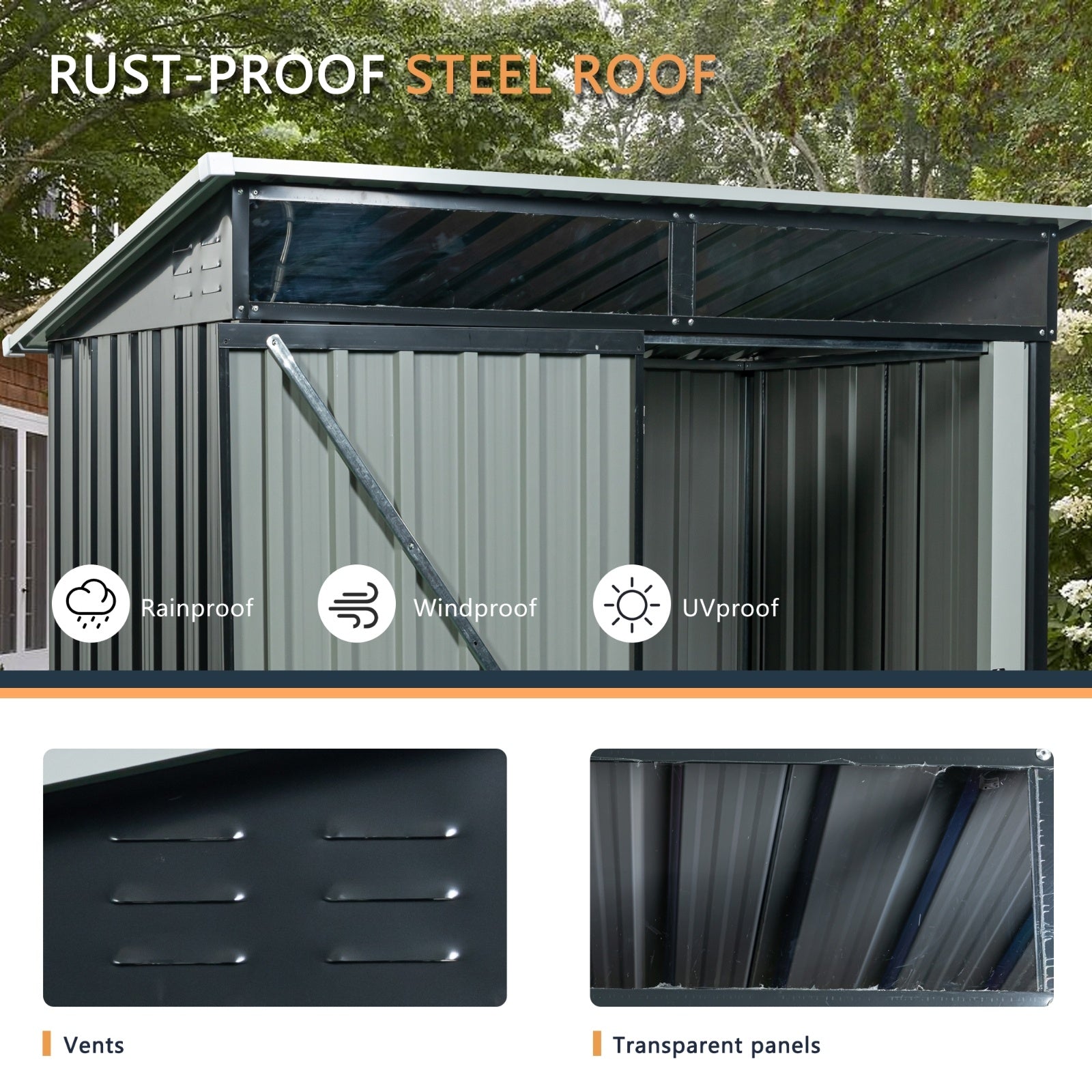 Storage Shed TC53BL 5ft X 3ft Outdoor Metal Storage Shed Transparent Plate Black