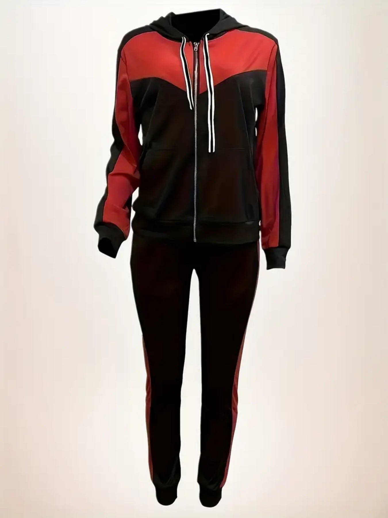 Track Suit 2025 Large New Women's Printed Hoodie And Jogging Set, Casual Two Piece Set, Zippered Hoodie, Long Sleeve, And Red Black Stretch Pants