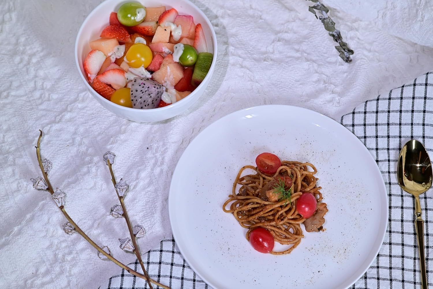 Lily Bone China Dinnerware Set, 16 Pieces, Service For 4, White Plates, Dishes, Bowls Set, Microwave And Dishwasher Safe