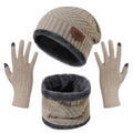 3Pcs Winter Knitted Hat Scarf Gloves Winter Warm Beanie And Touch Screen Gloves Scarf Set Knit Beanie Skull Cap Neck Warmer Mittens For Men Women