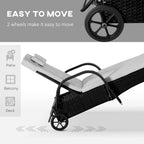 3 Piece Outdoor Loungers With Armrests Cushion Wicker Lounge Chair Set Headrest  Side Table  Wheel  Black