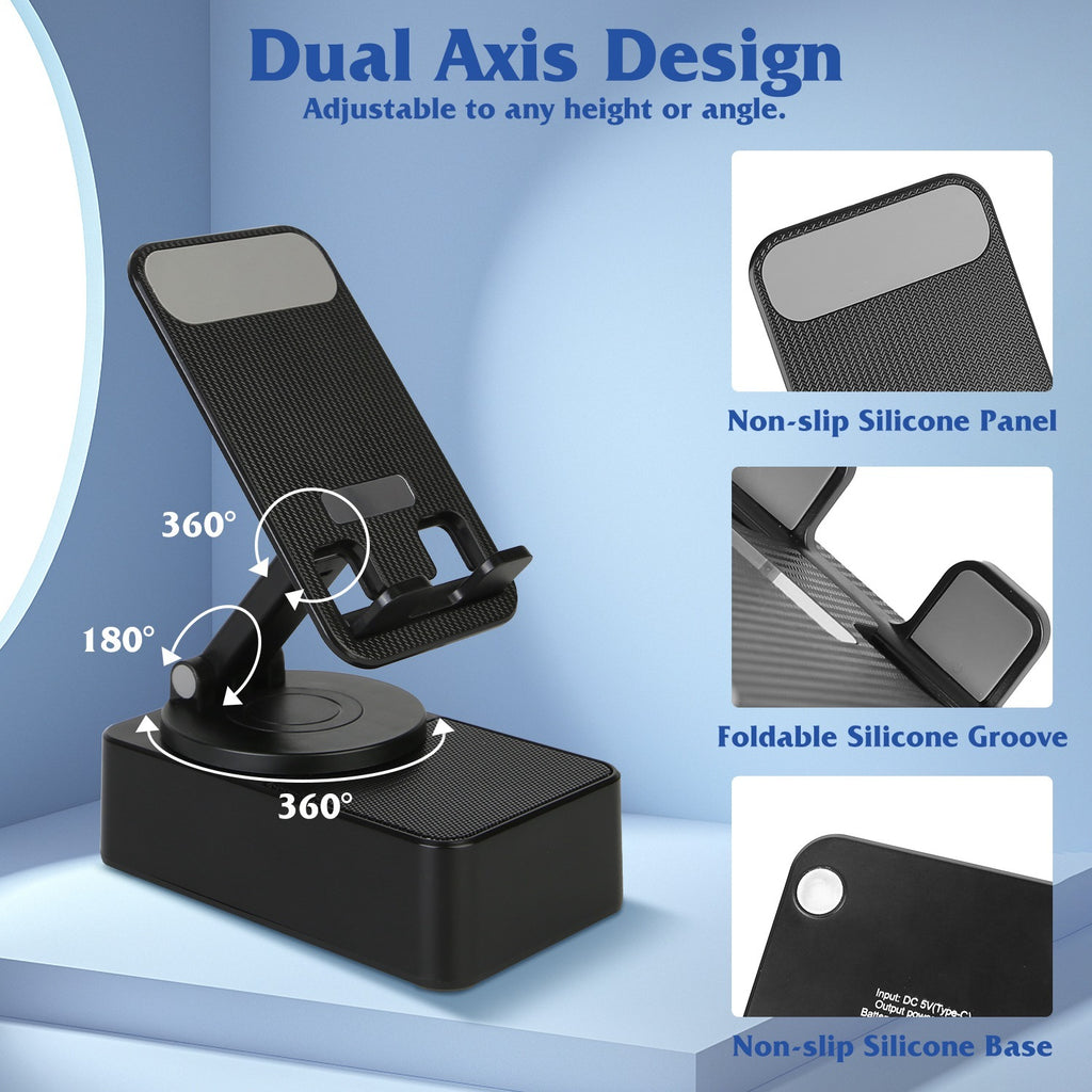 iPhone iPad 1Pc 4 In 1 Foldable Wireless Speaker Phone Stand With Power Bank 360Degree Rotatable Stand Wireless Speaker 5000mAh Battery RGB Light For iPhone iPad