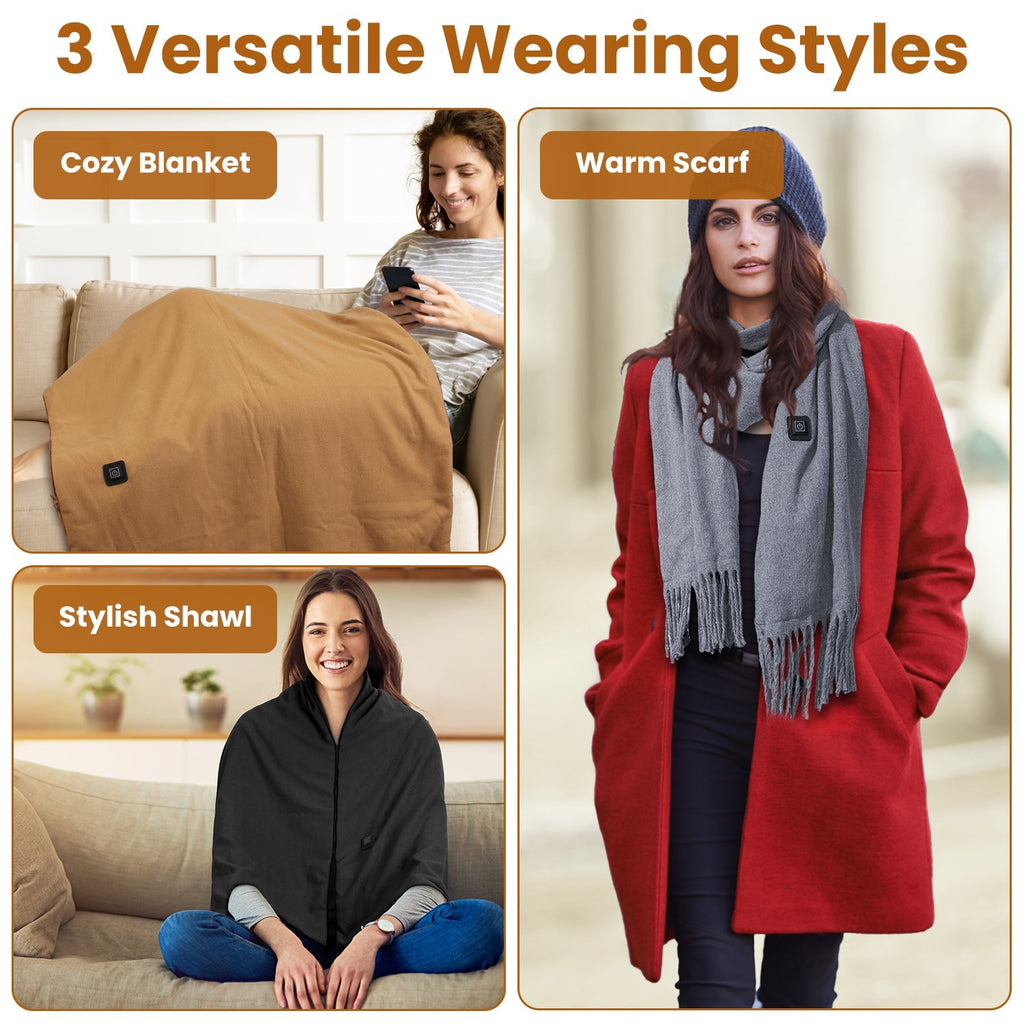 Big Savings 1Pc 79x24In USB Heated Shawl With Teasel Wearable Heating Blanket Electric Throw Wrap Indoor Outdoor With Zipper 3 Heating Levels Machine Washable For Outdoor Home Office