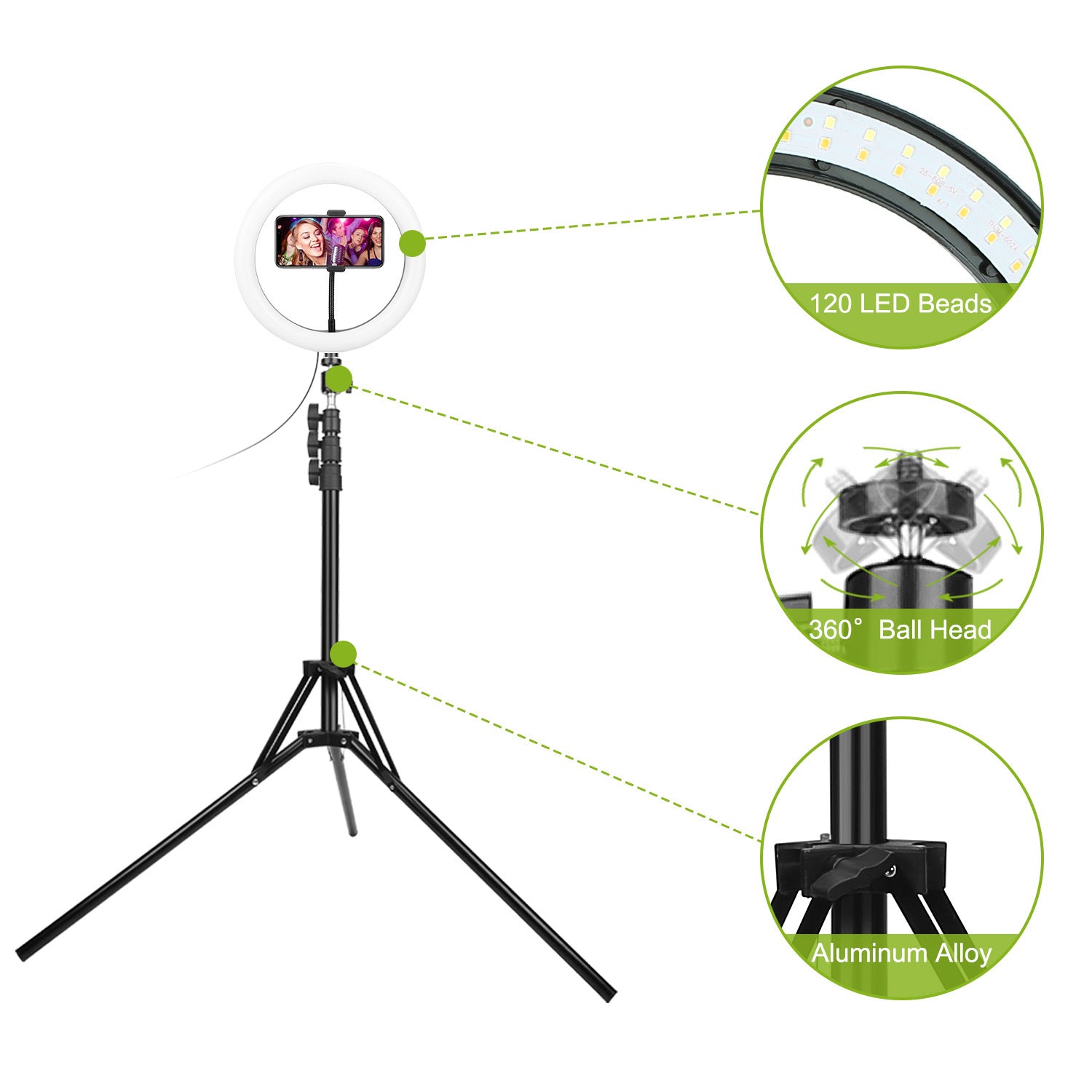 Selfie Ring Light 10in LED Dimmable 120 LEDs Makeup Ring Lights With Adjustable Tripod Stand Cell Phone Holder USB Powered For YouTube Video Live Stream Makeup Photography