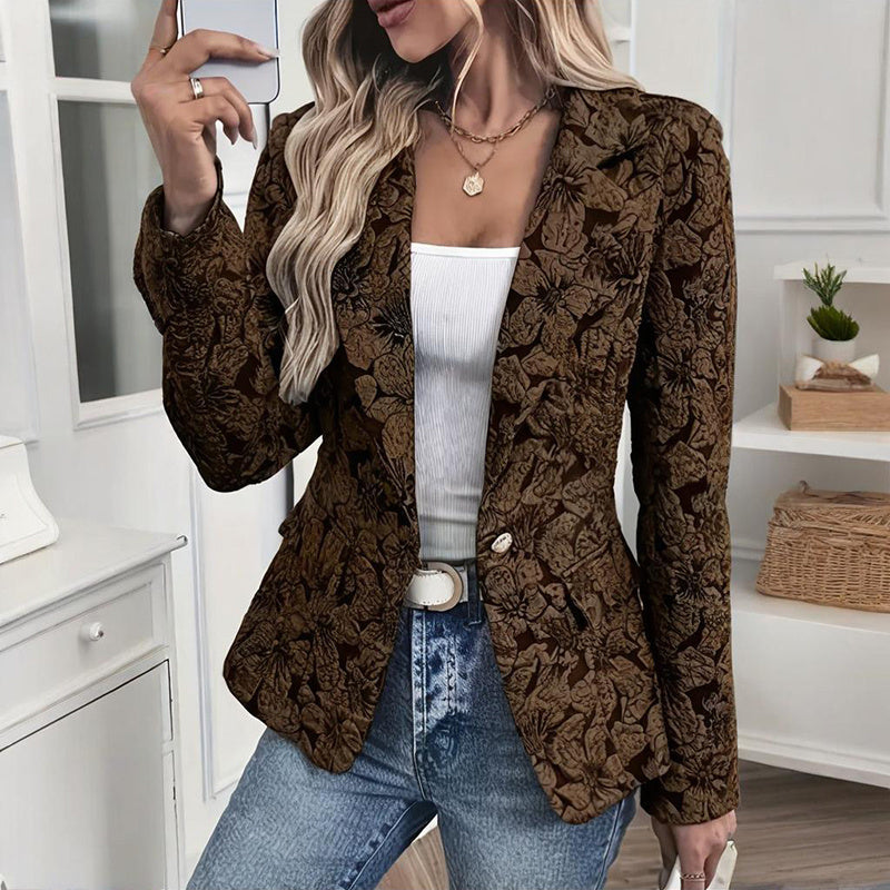 Women's Fall Business Casual Jacket 2025, Chic Floral Single Button Long Sleeve Blazer