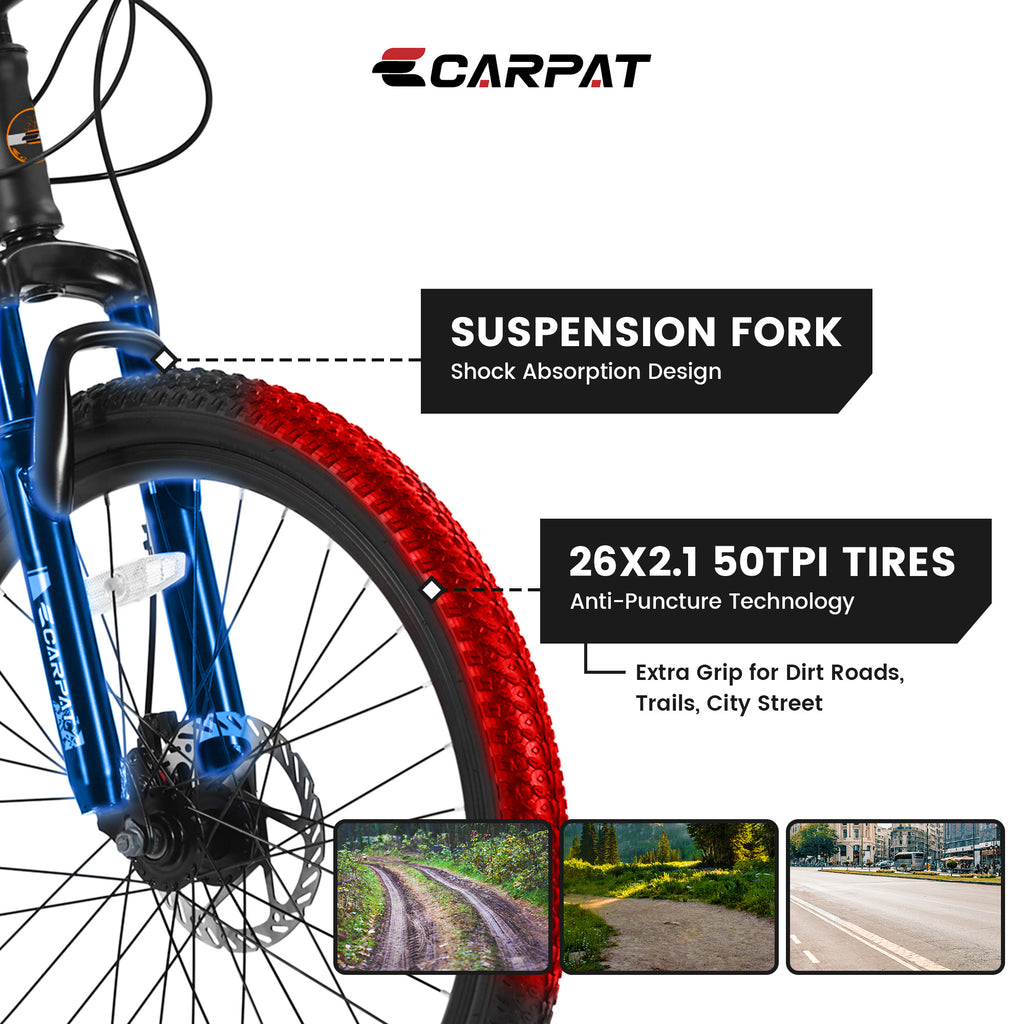 ECARPAT Mountain Bike - 21 Speed Bicycle S26102-BLACK-ORANGE