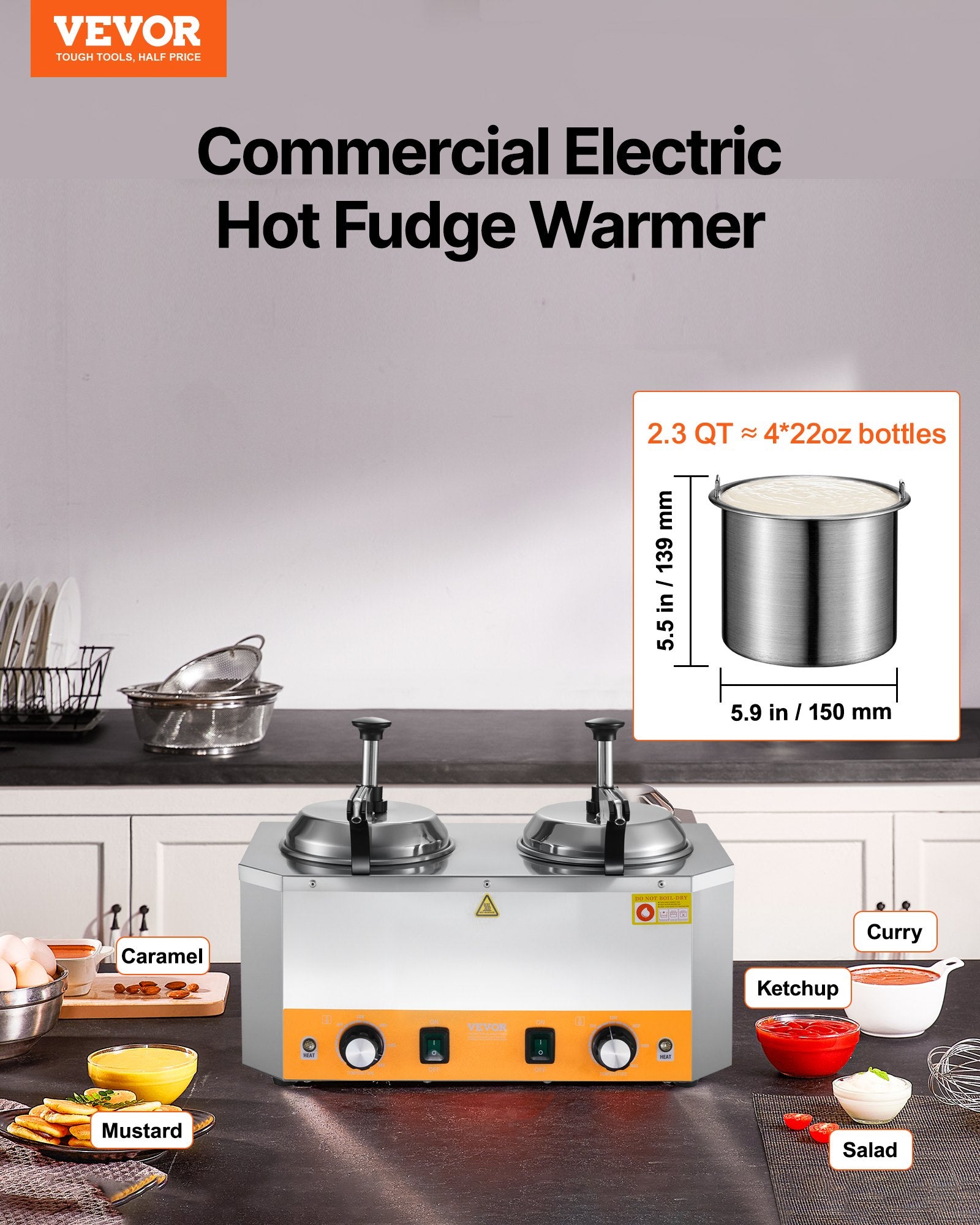 2.4x2 L Electric Cheese Dispenser With Pump Commercial Hot Fudge Warmer 86F-230F