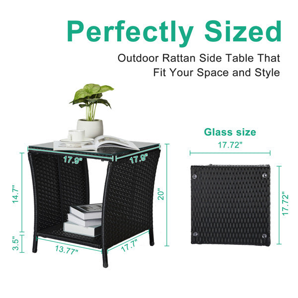 Glass-topped, Black Four-threaded Rattan, Double-layered, Braided Rattan Edge, N001