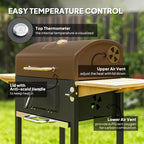 Charcoal BBQ Grill With 245 Sq. In. Cooking Area, Adjustable Charcoal Pan, 3 Shelves, Thermometer, Black