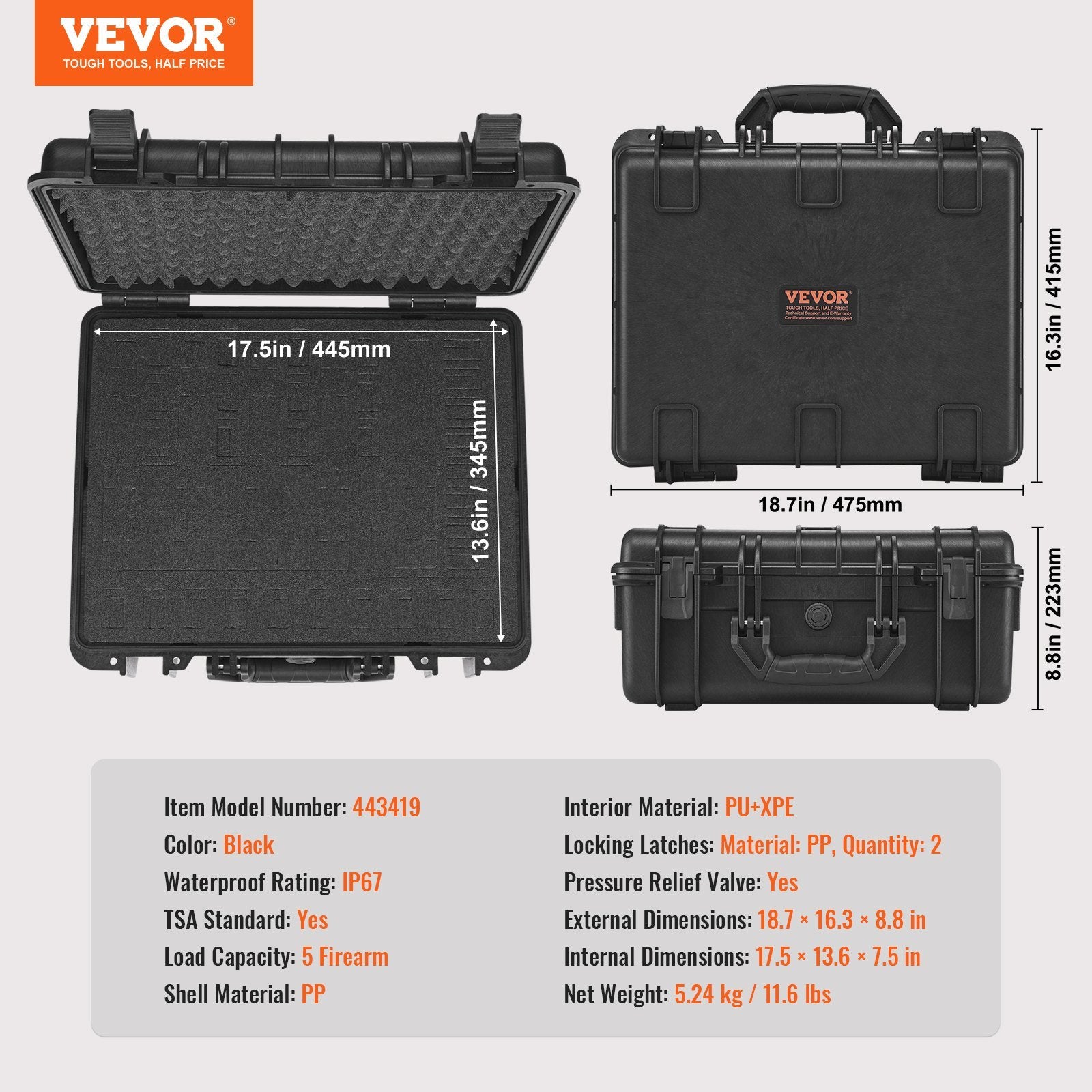 Hard Pistol Cases With Pre-Cut PU Foam, Waterproof Dustproof Hard Gun Case For 1 Pistol,  Lockable Pistol Case, Black