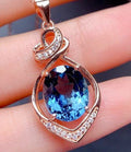 Blue Zircon Diamonds Gemstones Pendant Necklace