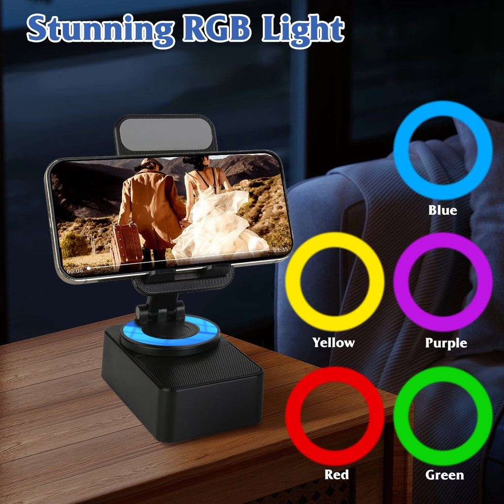 iPhone iPad 1Pc 4 In 1 Foldable Wireless Speaker Phone Stand With Power Bank 360Degree Rotatable Stand Wireless Speaker 5000mAh Battery RGB Light For iPhone iPad