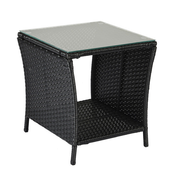 Glass-topped, Black Four-threaded Rattan, Double-layered, Braided Rattan Edge, N001