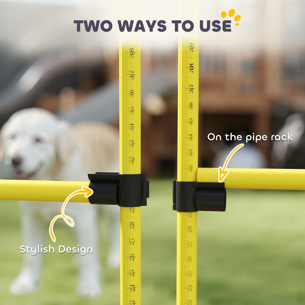 4 Piece Dog Agility Course Set With 4 Height Adjustable Dog Agility Jumps, Carry Bag, Yellow