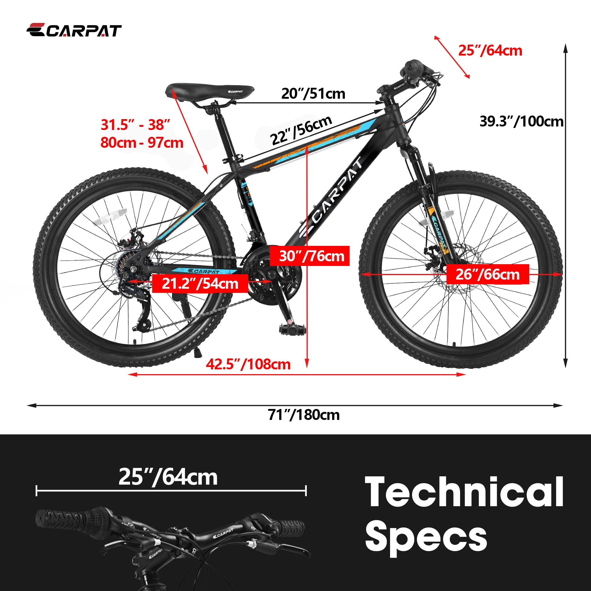 ECARPAT Mountain Bike Bicycle S26102 BLACK-BLUE